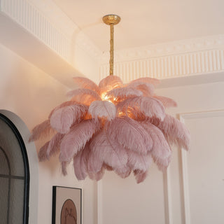 Lustra Lustre Plume d'Autruche Grand Pied en Laiton-Luire