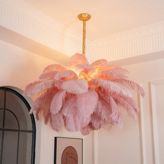 Lustra Lustre Plume d'Autruche Grand Pied en Laiton-Luire