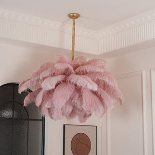 Lustra Lustre Plume d'Autruche Grand Pied en Laiton-Luire
