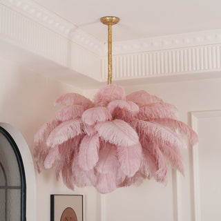Lustra Lustre Plume d'Autruche Grand Pied en Laiton-Luire