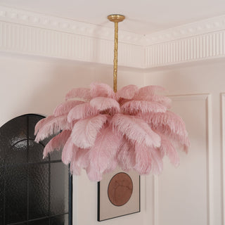 Lustra Lustre Plume d'Autruche Grand Pied en Laiton-Luire