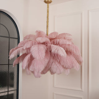 Lustra Lustre Plume d'Autruche Grand Pied en Laiton-Luire