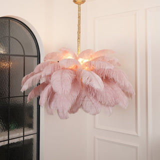 Lustra Lustre Plume d'Autruche Grand Pied en Laiton-Luire