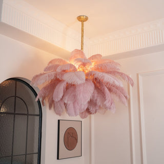 Lustra Lustre Plume d'Autruche Grand Pied en Laiton-Luire