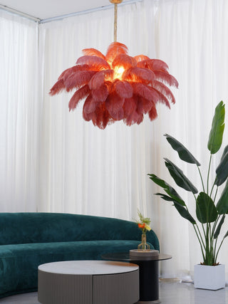 Lustra Lustre Plume d'Autruche Grand Pied en Laiton-Luire