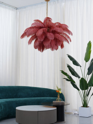 Lustra Lustre Plume d'Autruche Grand Pied en Laiton-Luire