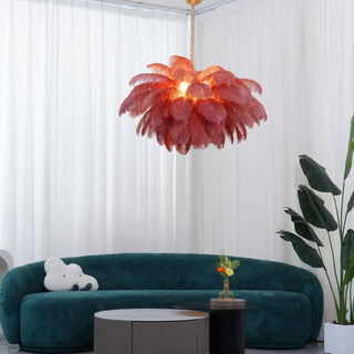 Lustra Lustre Plume d'Autruche Grand Pied en Laiton-Luire