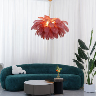 Lustra Lustre Plume d'Autruche Grand Pied en Laiton-Luire