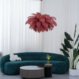 Lustra Lustre Plume d'Autruche Grand Pied en Laiton-Luire