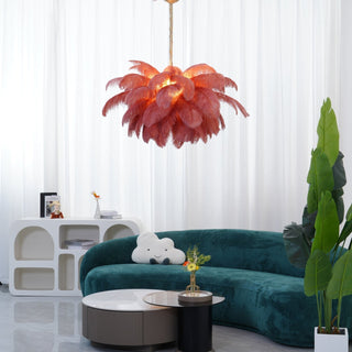 Lustra Lustre Plume d'Autruche Grand Pied en Laiton-Luire