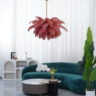 Lustra Lustre Plume d'Autruche Grand Pied en Laiton-Luire