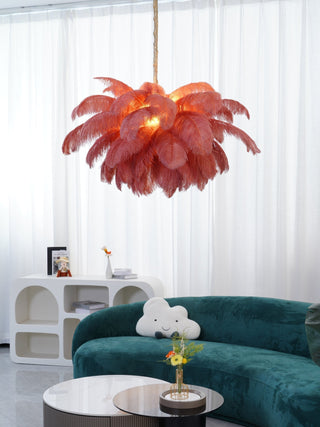 Lustra Lustre Plume d'Autruche Grand Pied en Laiton-Luire