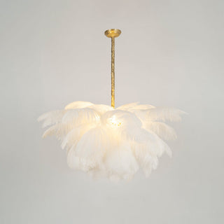 Lustra Lustre Plume d'Autruche Grand Pied en Laiton-Luire