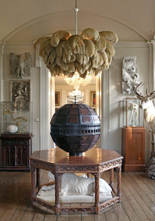 Lustra Lustre Plume d'Autruche Grand Pied en Laiton-Luire