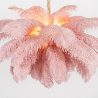 Lustra Lustre Plume d'Autruche Grand Pied en Laiton-Luire