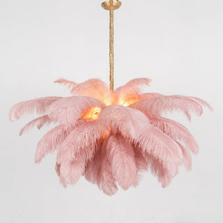 Lustra Lustre Plume d'Autruche Grand Pied en Laiton-Luire