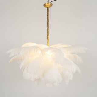 Lustra Lustre Plume d'Autruche Grand Pied en Laiton-Luire