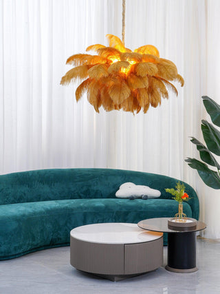 Lustra Lustre Plume d'Autruche Grand Pied en Laiton-Luire