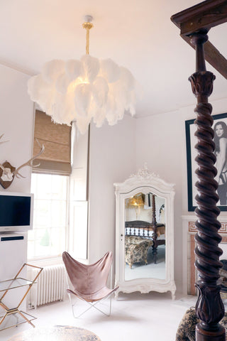 Lustra Lustre Plume d'Autruche Grand Pied en Laiton-Luire