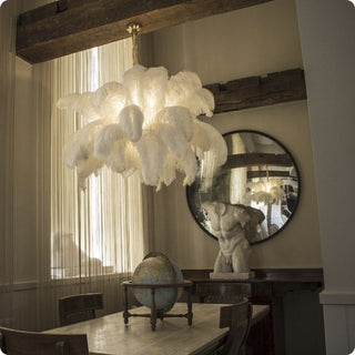 Lustra Lustre Plume d'Autruche Grand Pied en Laiton-Luire