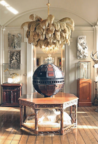 Lustra Lustre Plume d'Autruche Grand Pied en Laiton-Luire