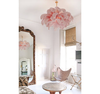 Lustra Lustre Plume d'Autruche Grand Pied en Laiton-Luire