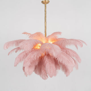 Lustra Lustre Plume d'Autruche Grand Pied en Laiton-Luire