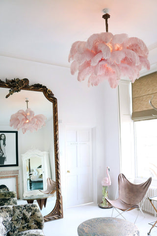 Lustra Lustre Plume d'Autruche Grand Pied en Laiton-Luire