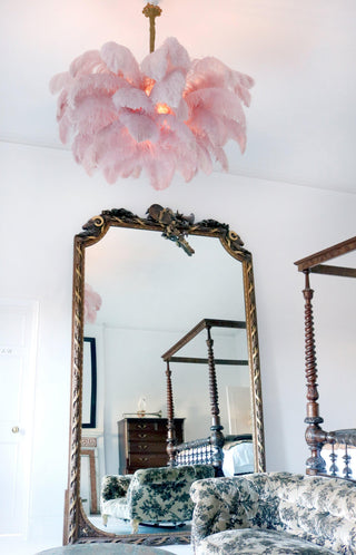 Lustra Lustre Plume d'Autruche Grand Pied en Laiton-Luire