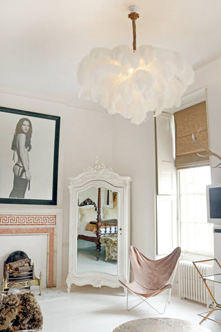 Lustra Lustre Plume d'Autruche Grand Pied en Laiton-Luire