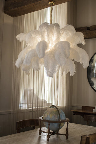 Lustra Lustre Plume d'Autruche Grand Pied en Laiton-Luire