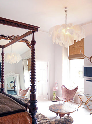 Lustra Lustre Plume d'Autruche Grand Pied en Laiton-Luire