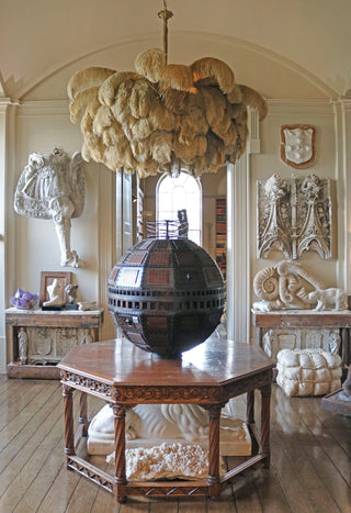 Lustra Lustre Plume d'Autruche Grand Pied en Laiton-Luire