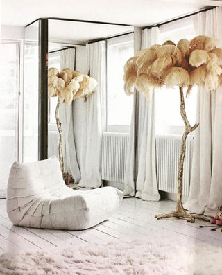 Selis Lampadaire en Laiton avec Plume d'Autruche