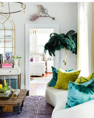 Selis Lampadaire en Laiton avec Plume d'Autruche