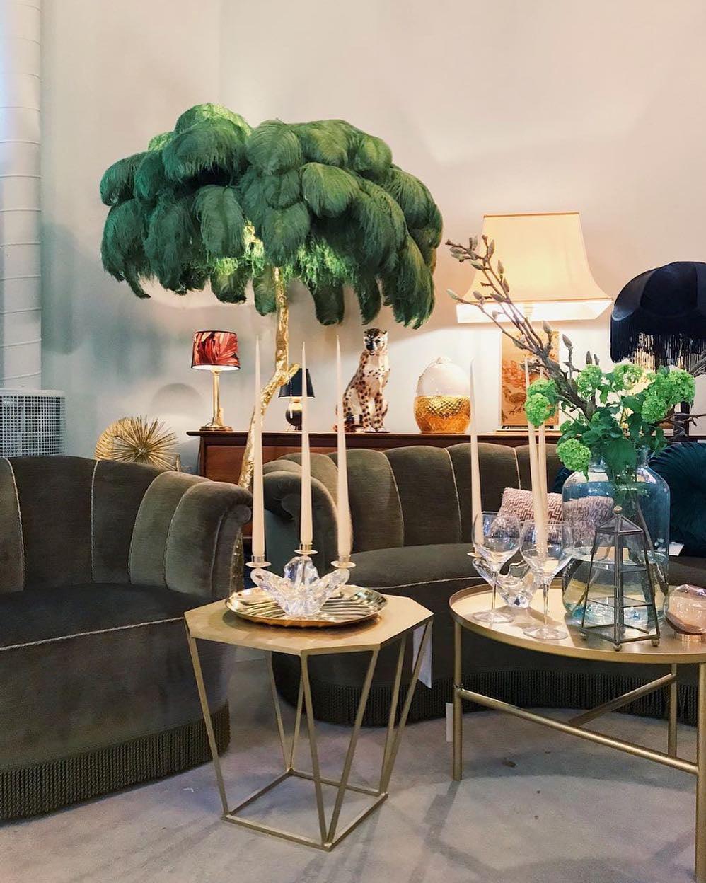 Selis Lampadaire en Laiton avec Plume d'Autruche