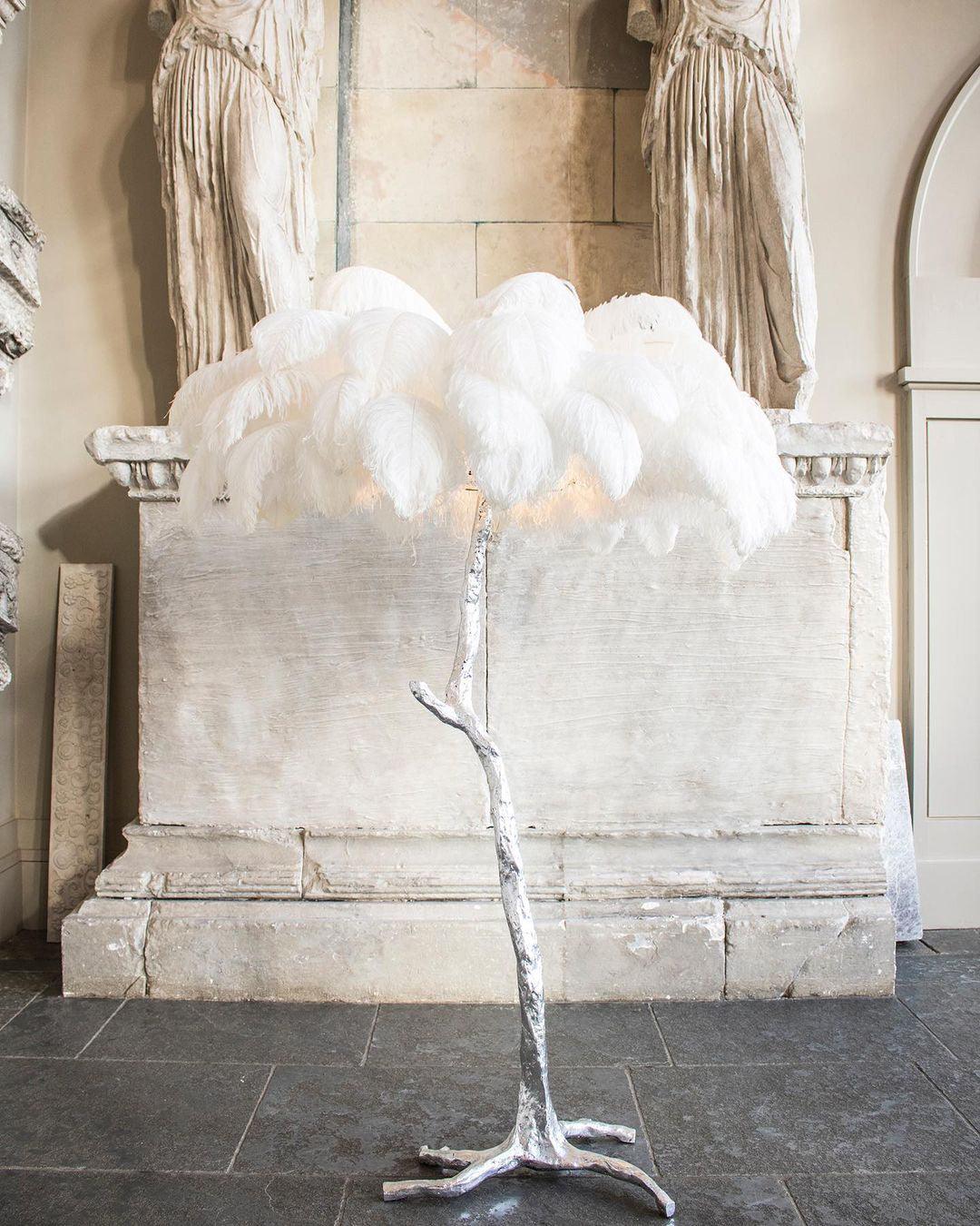 Selis Lampadaire en Laiton avec Plume d'Autruche