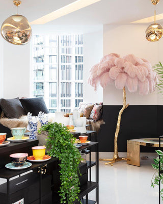 Selis Lampadaire en Laiton avec Plume d'Autruche