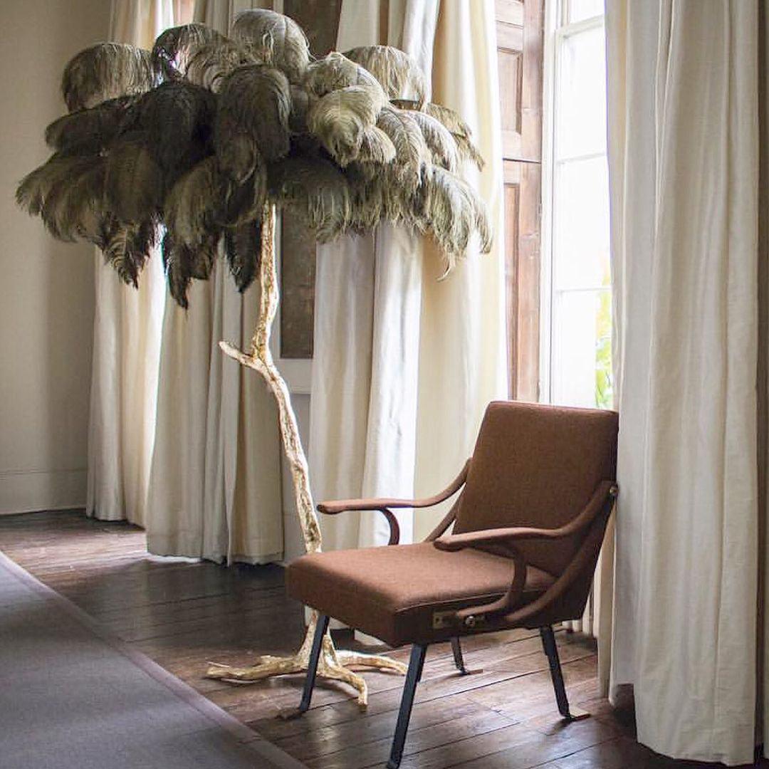 Selis Lampadaire en Laiton avec Plume d'Autruche