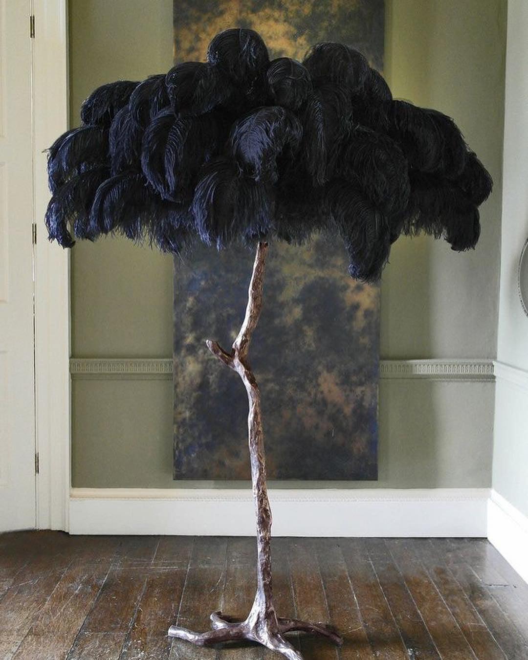 Selis Lampadaire en Laiton avec Plume d'Autruche