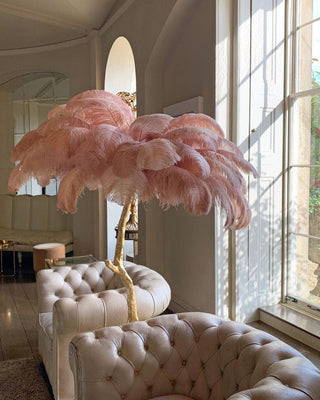 Selis Lampadaire en Laiton avec Plume d'Autruche