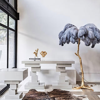Selis Lampadaire en Laiton avec Plume d'Autruche
