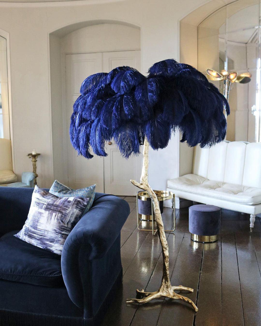 Selis Lampadaire en Laiton avec Plume d'Autruche