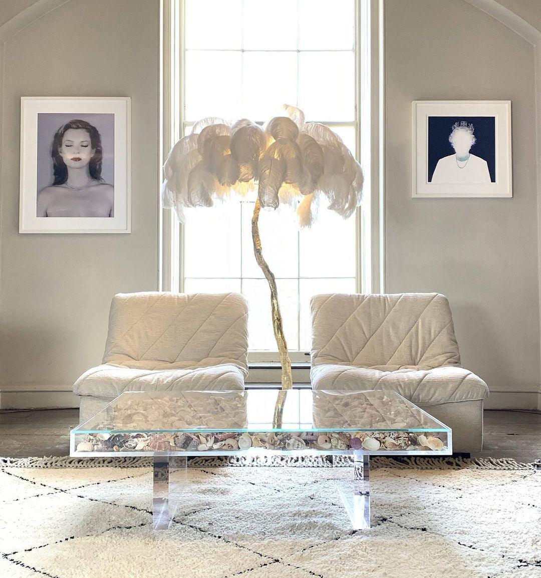 Selis Lampadaire en Laiton avec Plume d'Autruche