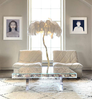 Selis Lampadaire en Laiton avec Plume d'Autruche