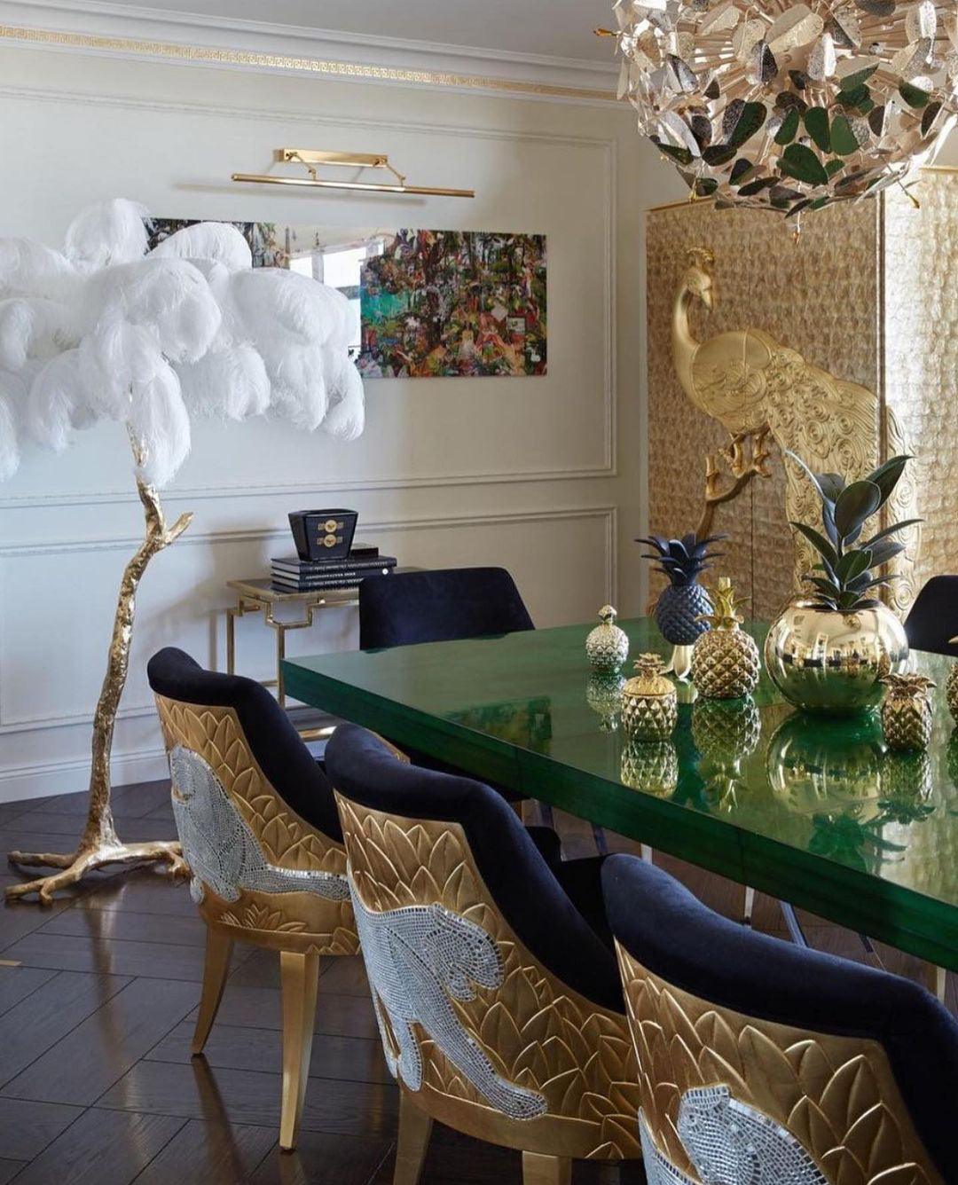 Selis Lampadaire en Laiton avec Plume d'Autruche