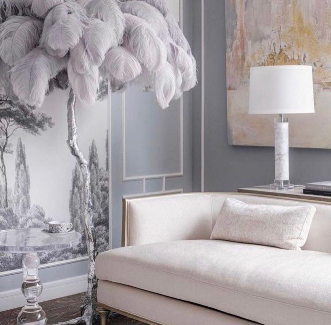 Selis Lampadaire en Laiton avec Plume d'Autruche