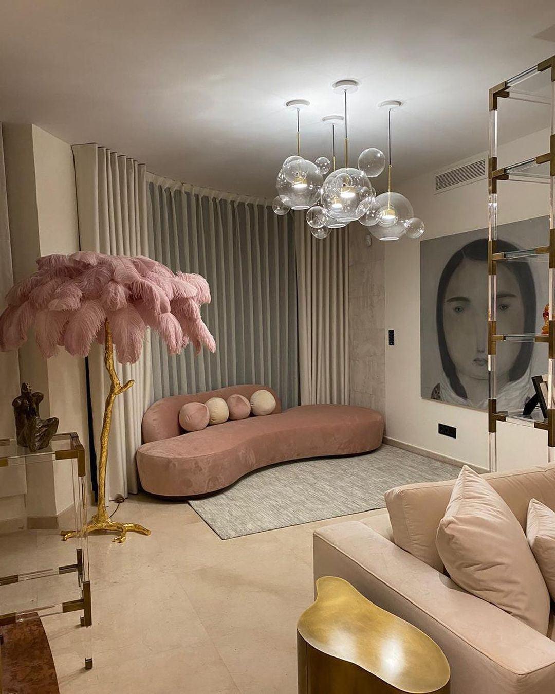 Selis Lampadaire en Laiton avec Plume d'Autruche