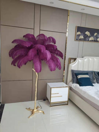 Selis Lampadaire en Laiton avec Plume d'Autruche
