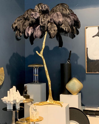 Selis Lampadaire en Laiton avec Plume d'Autruche